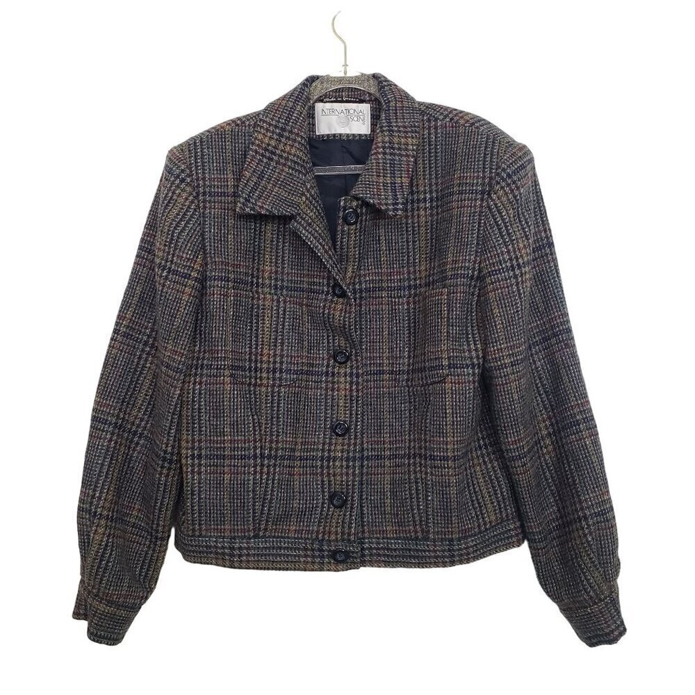 International Scene Wool Plaid Jacket Vintage Lined Button Front Womens Size 12